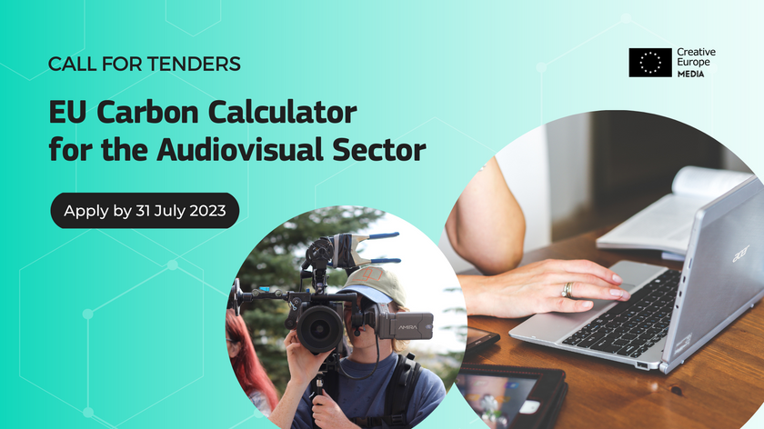 Call for tenders. EU Carbon Calculator for the Audiovisual Sector. Apply by 31 July 2023. Illustrasjon.