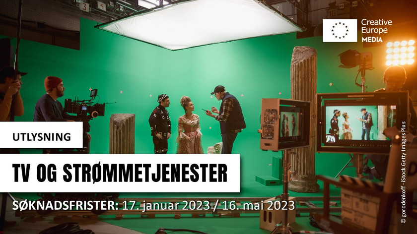 Utlysning. TV og strømmetjenester. Søknadsfrister: 17. januar 2023 / 16. mai 2023. Illustrasjon på bilde.