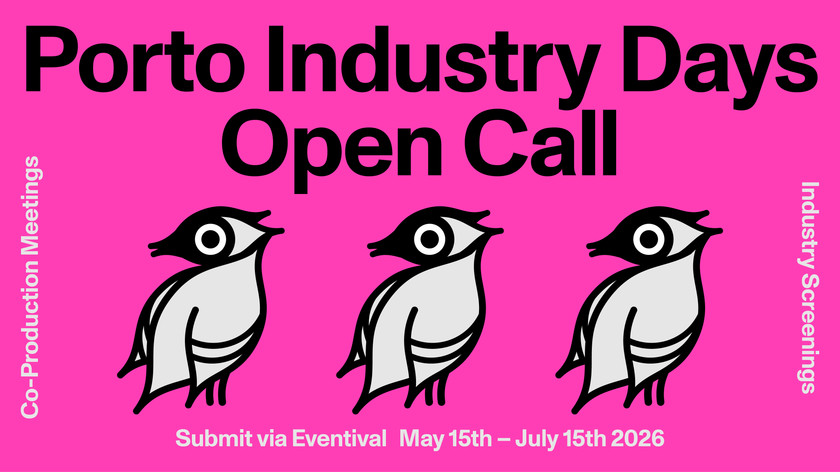 Illustrasjon. Porto Industry Days Open Call. co-production meetings. Industry screenings. Submit via Evential May 15th-July 15th 2026